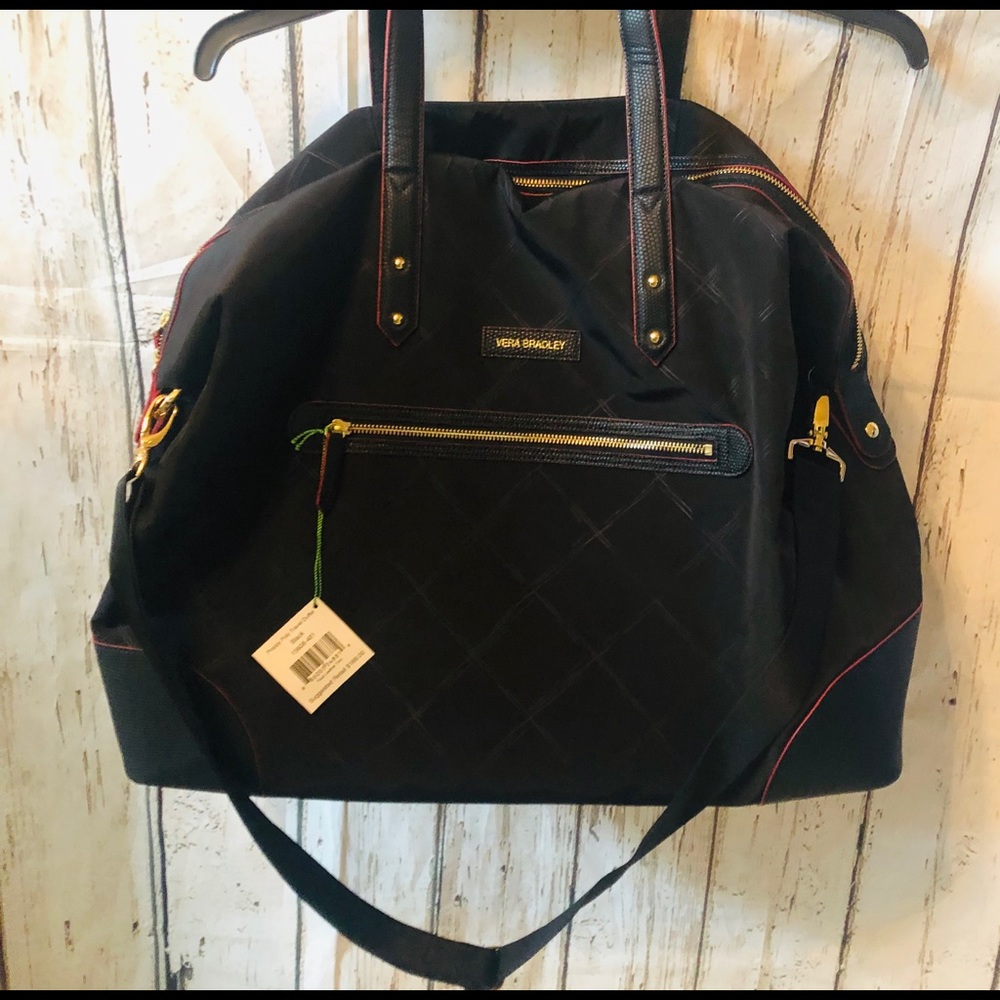 🆕 VERA BRADLEY PREPPY POLY TRAVEL DUFFEL BLACK🆕 - Picture 3 of 8